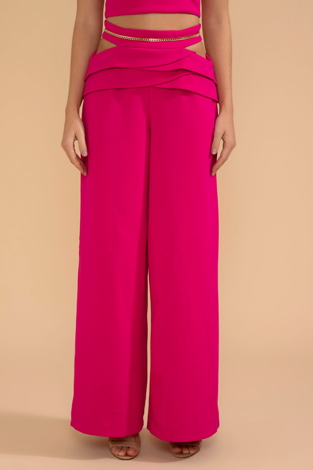 CALÇA AMPLA CORRENTE CREPE CHAIN PINK