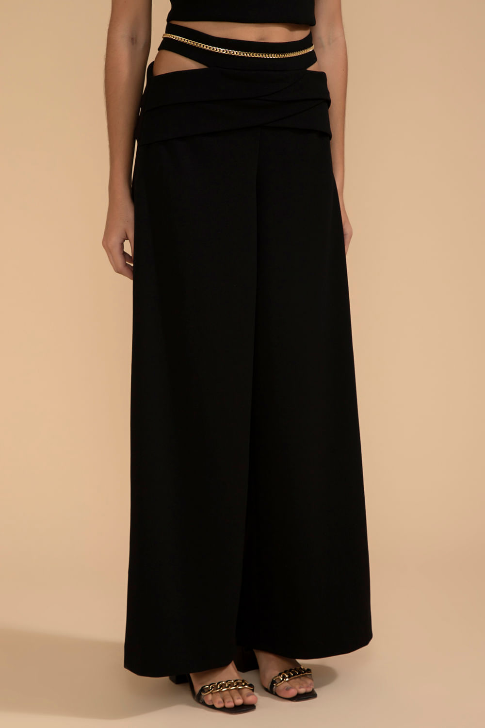 CALÇA AMPLA CORRENTE CREPE CHAIN PRETO