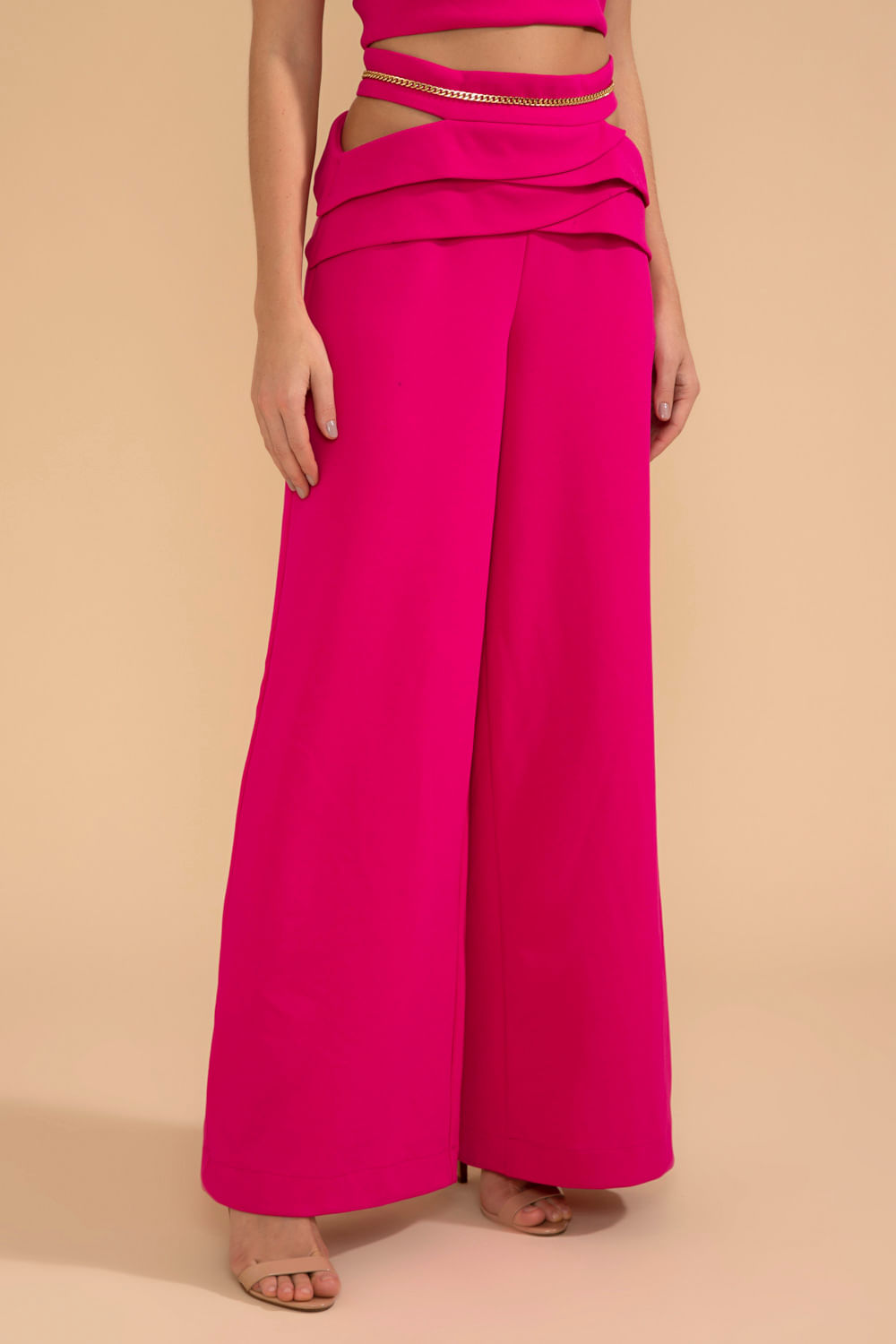 CALÇA AMPLA CORRENTE CREPE CHAIN PINK