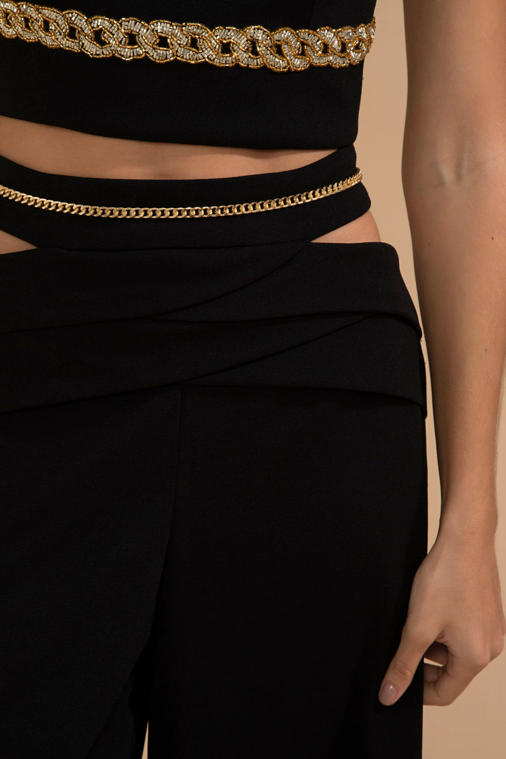 CALÇA AMPLA CORRENTE CREPE CHAIN PRETO