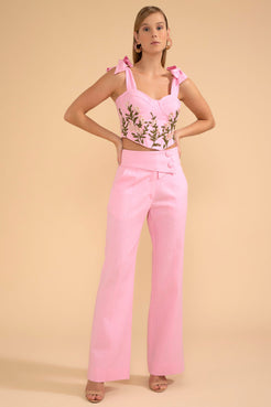 CALÇA PALA BOTÕES LINHO FRENCH ROSA