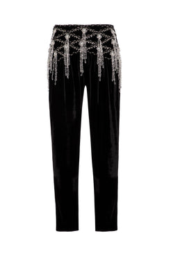 Calça bordada veludo crystal preto