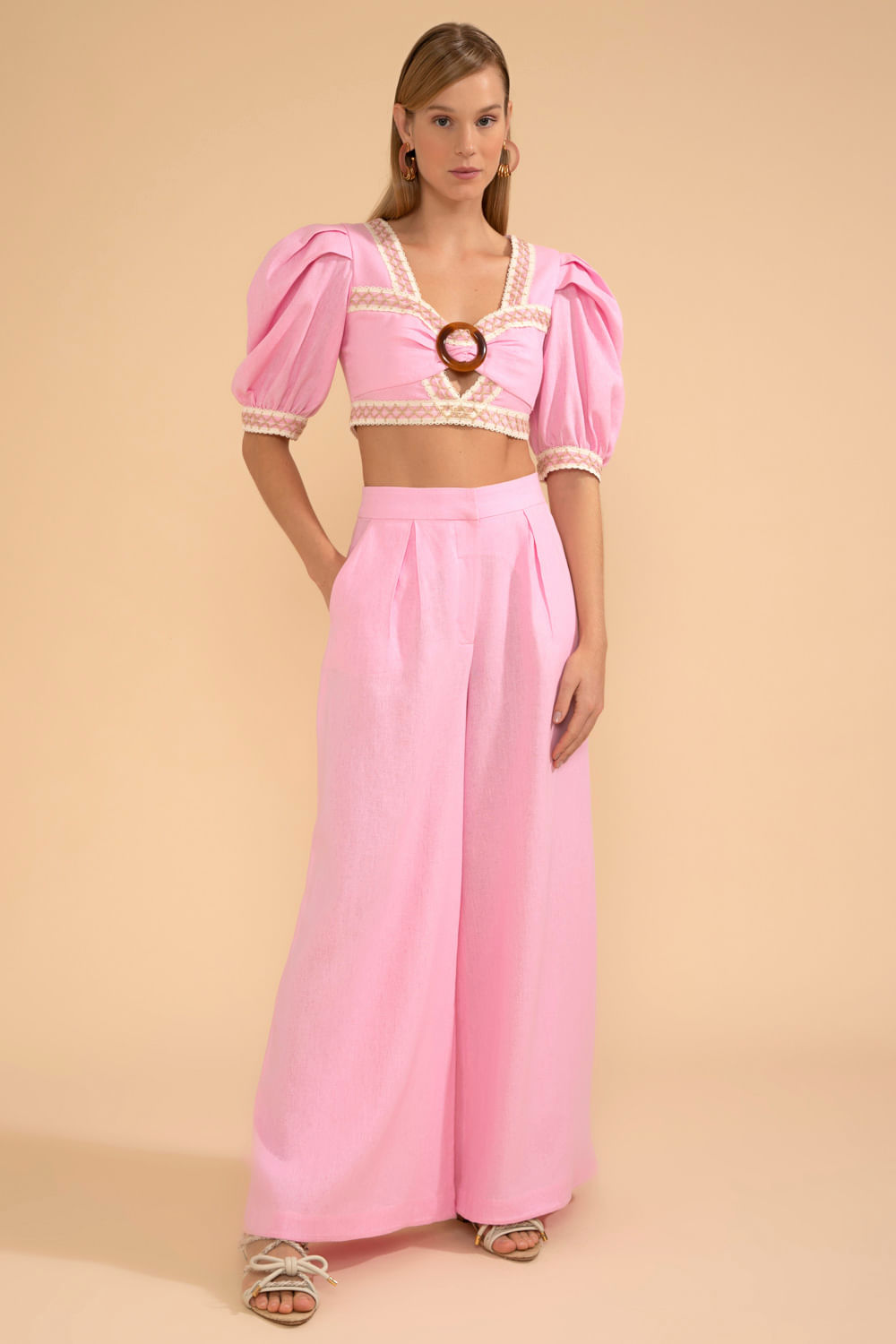 CALÇA PANTALONA LINHO FRENCH ROSA