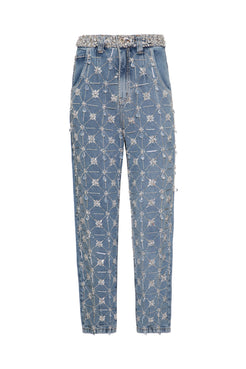 CALÇA BORDADA DENIM CRYSTAL AZUL JEANS