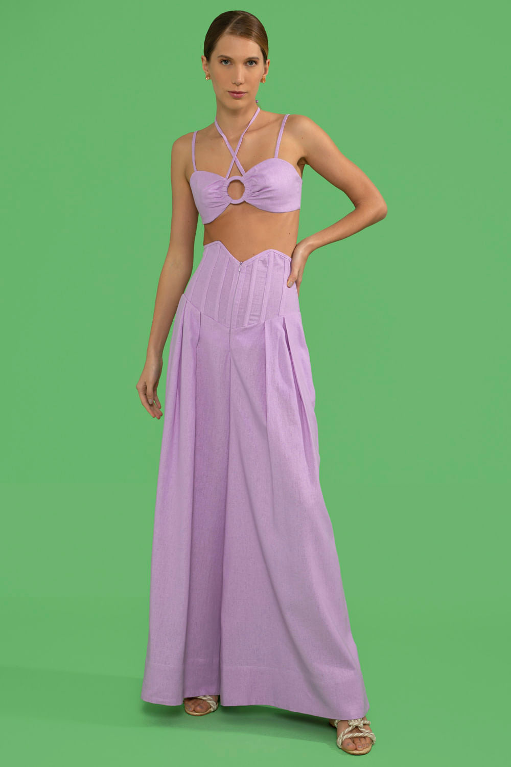 CALÇA CÓS ESTRUTURADO LINHO BALNEÁRIO LILAS