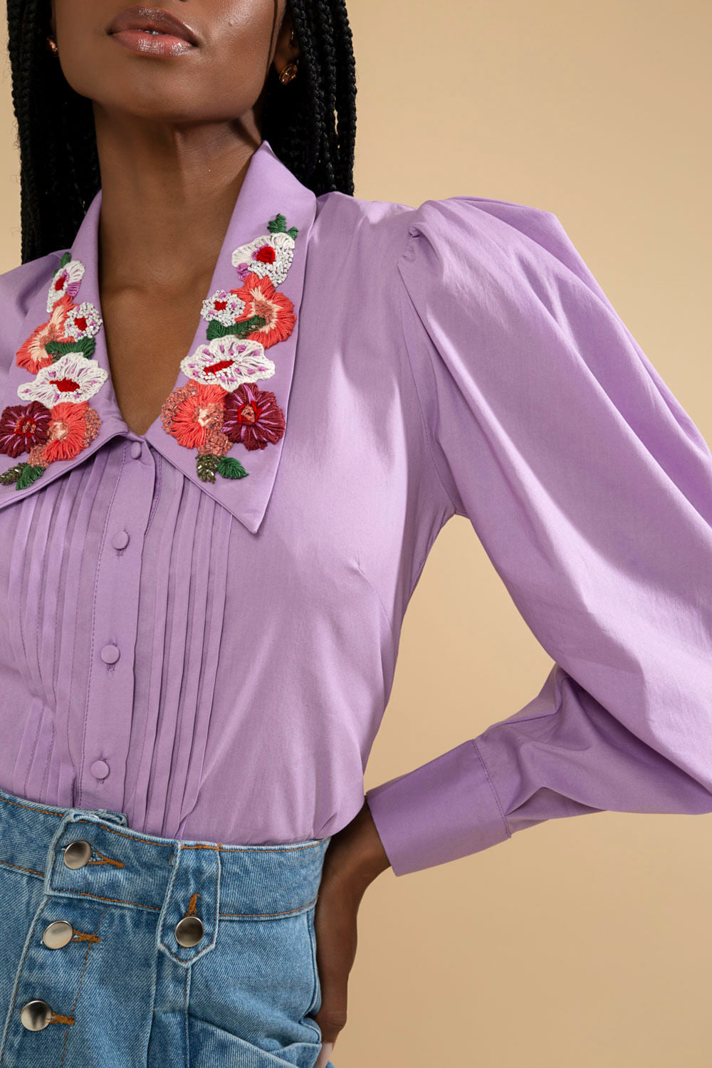 VESTIDO MÍDI MANGAS BUFANTES TRICOLINE JANE LILAS