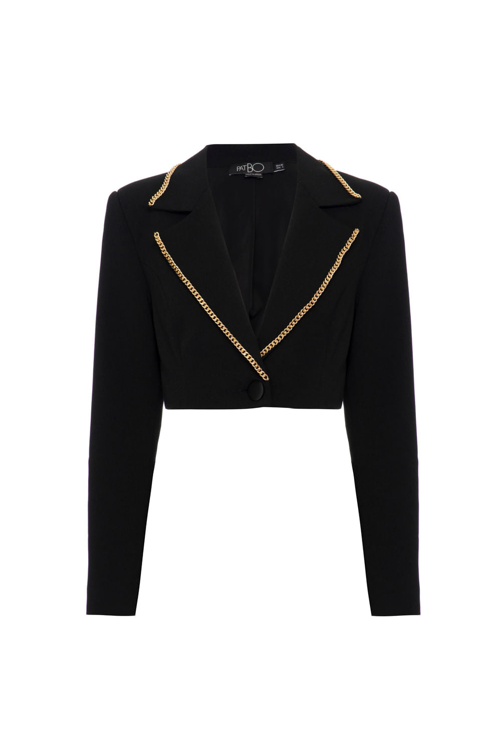 JAQUETA CROPPED CORRENTE CREPE CHAIN PRETO