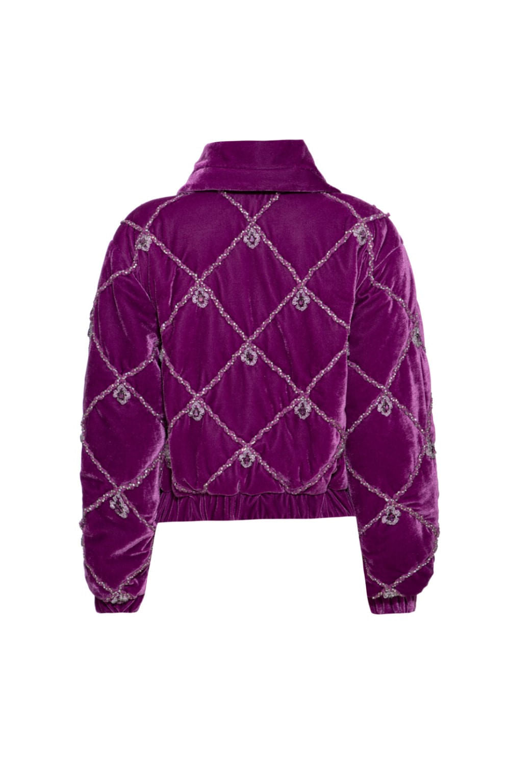 JAQUETA BOMBER BORDADA VELUDO CRYSTAL ROXO