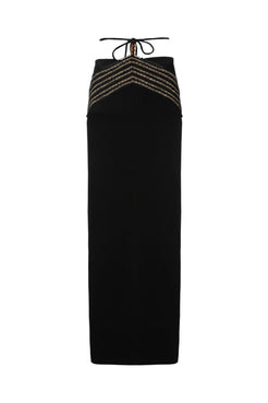 SAIA LONGA RETA ENTREMEIO CREPE CHAIN PRETO