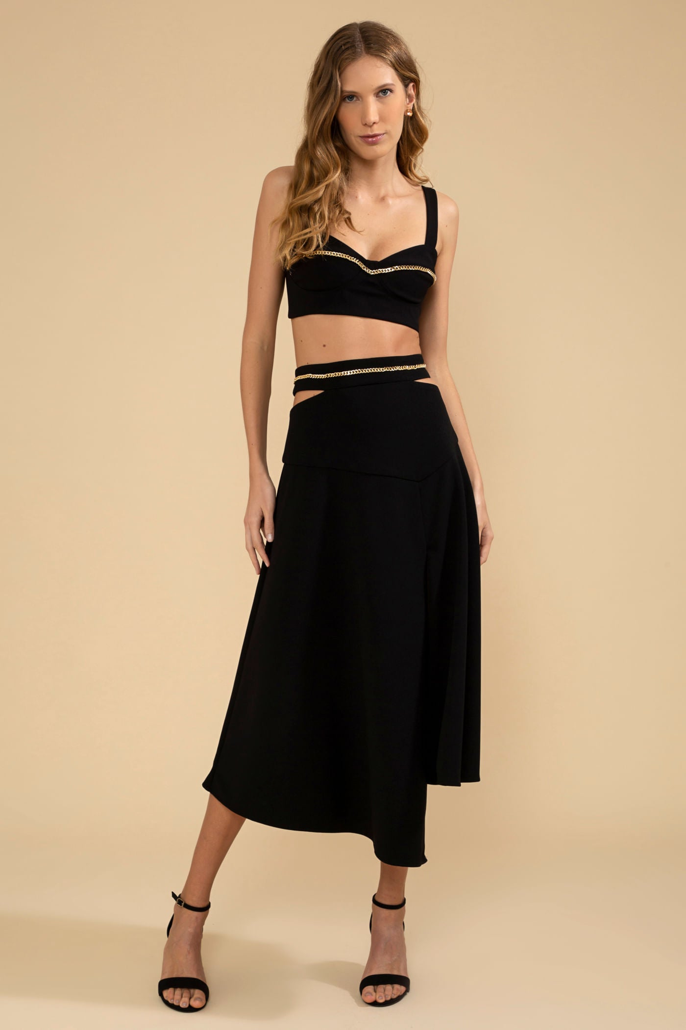 SAIA MÍDI CORRENTE CREPE CHAIN PRETO