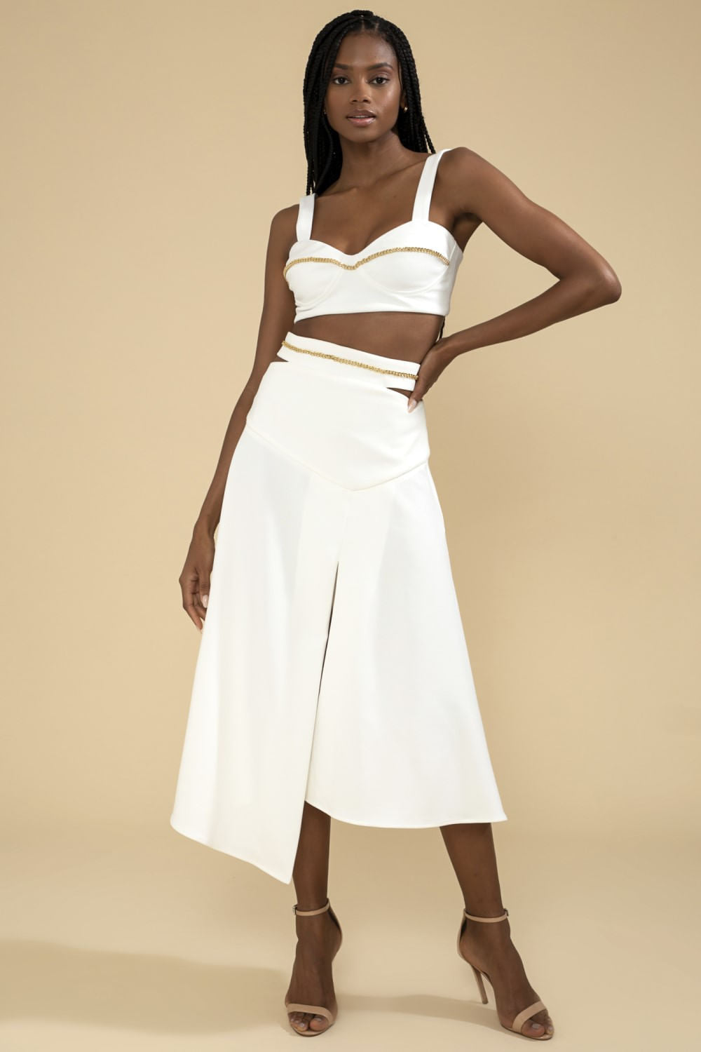 SAIA MÍDI CORRENTE CREPE CHAIN OFF WHITE