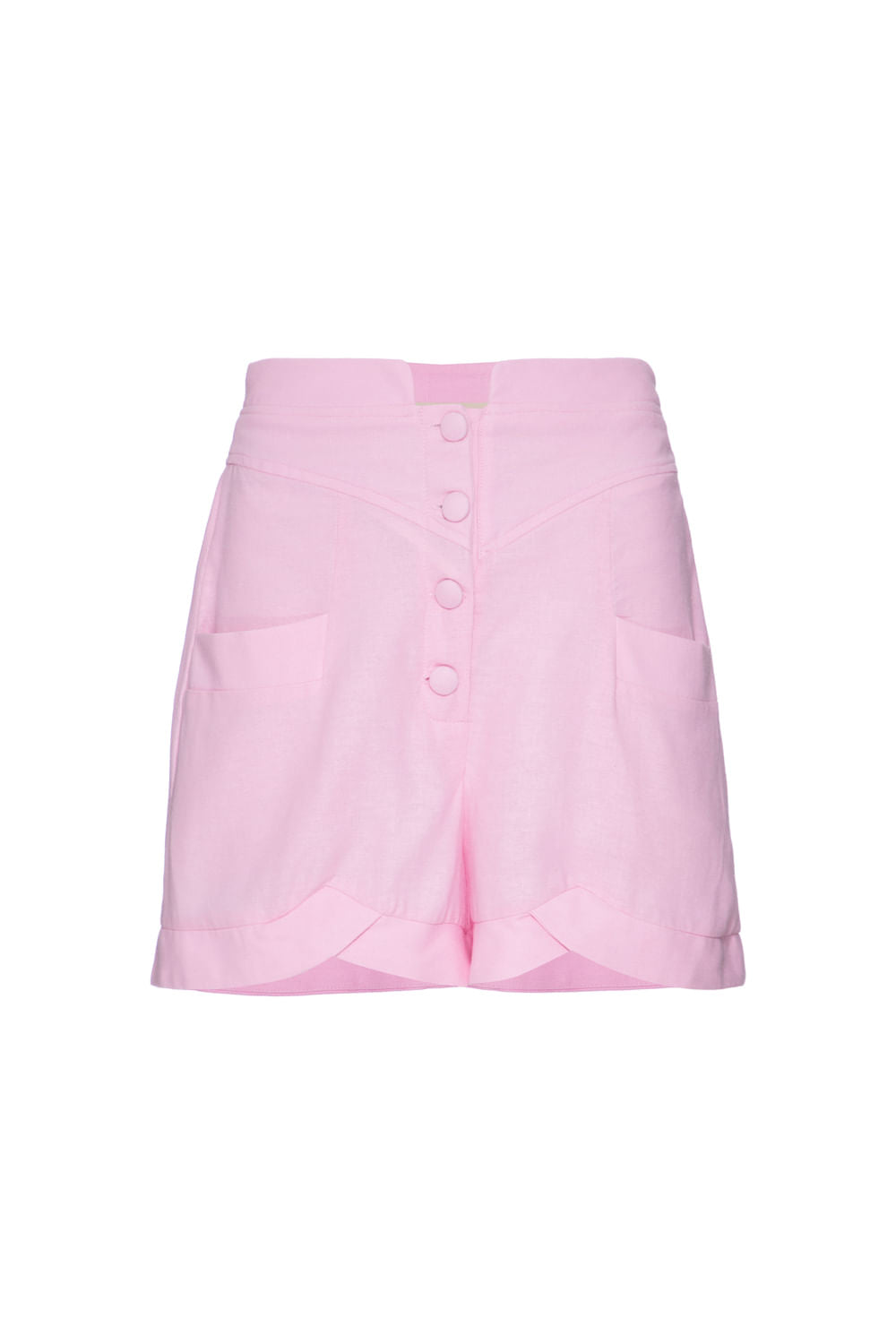 SHORT BOTÕES LINHO FRENCH ROSA