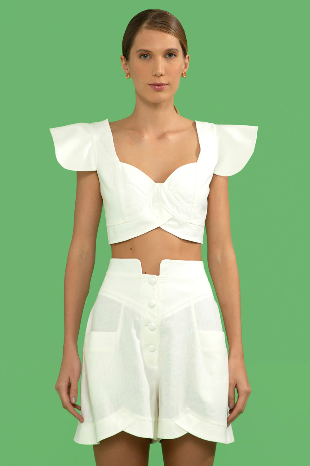 TOP CROPPED MANGA BABADO LINHO FRENCH OFF WHITE