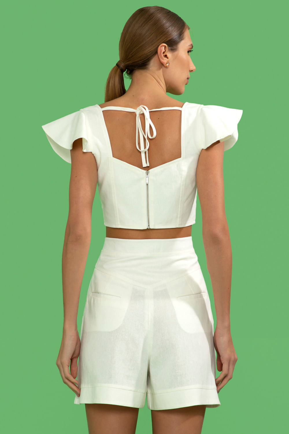 TOP CROPPED MANGA BABADO LINHO FRENCH OFF WHITE