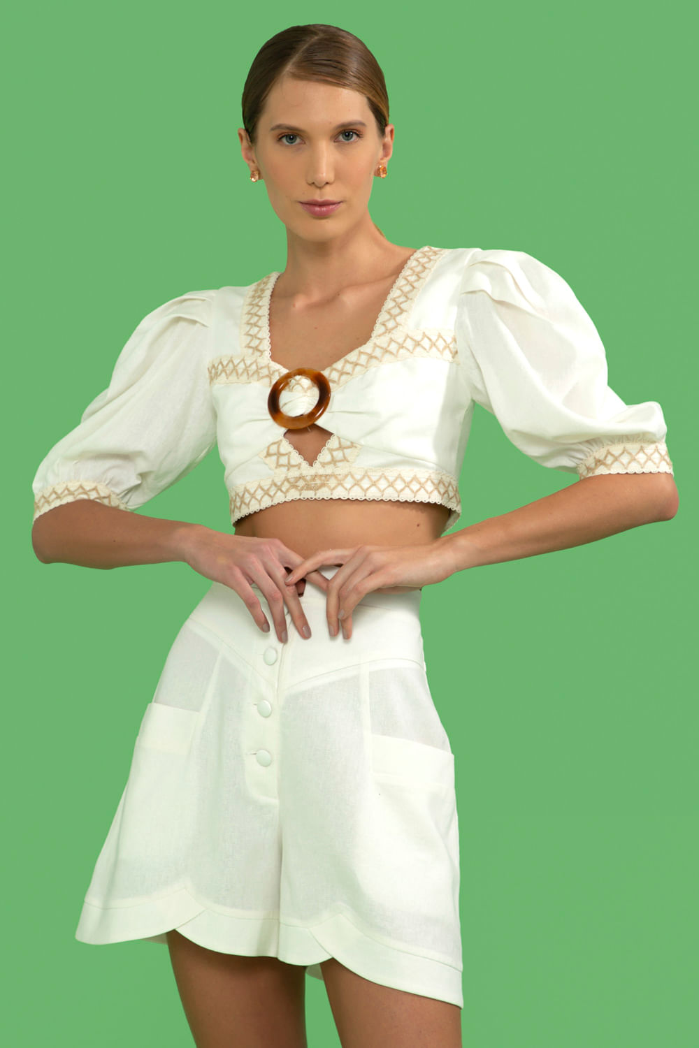 TOP CROPPED ENTREMEIO LINHO FRENCH OFF WHITE