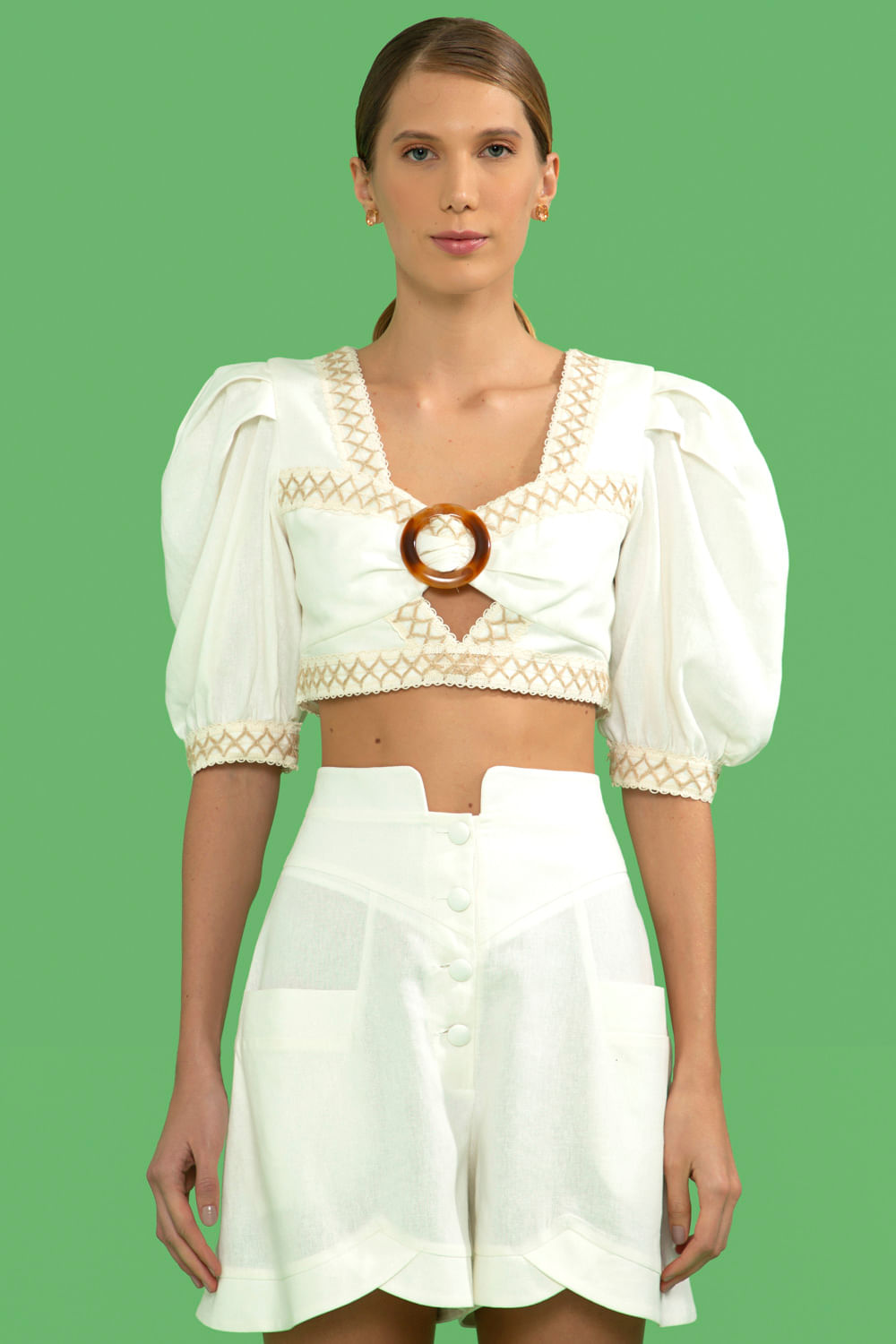 TOP CROPPED ENTREMEIO LINHO FRENCH OFF WHITE