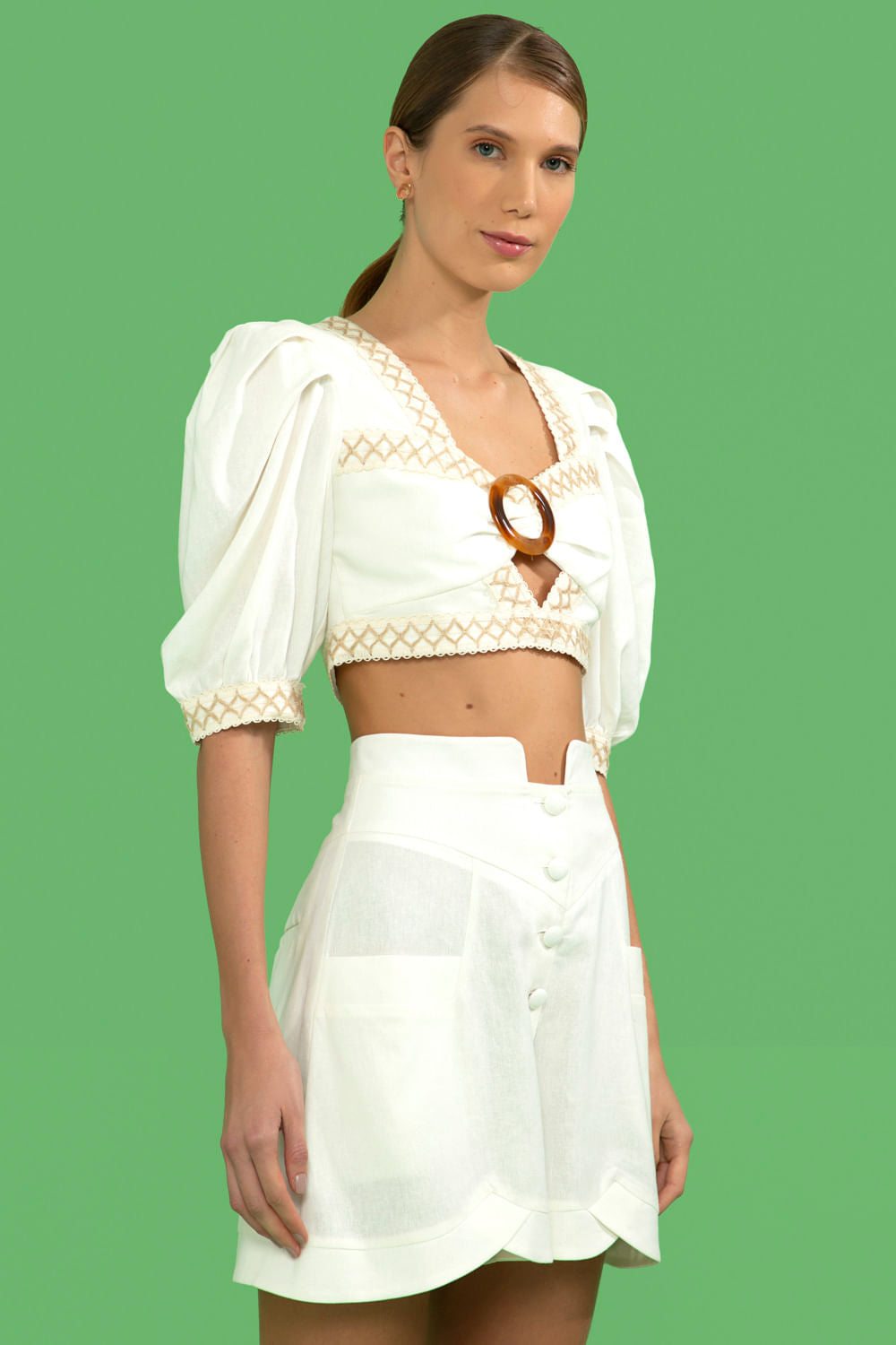 TOP CROPPED ENTREMEIO LINHO FRENCH OFF WHITE