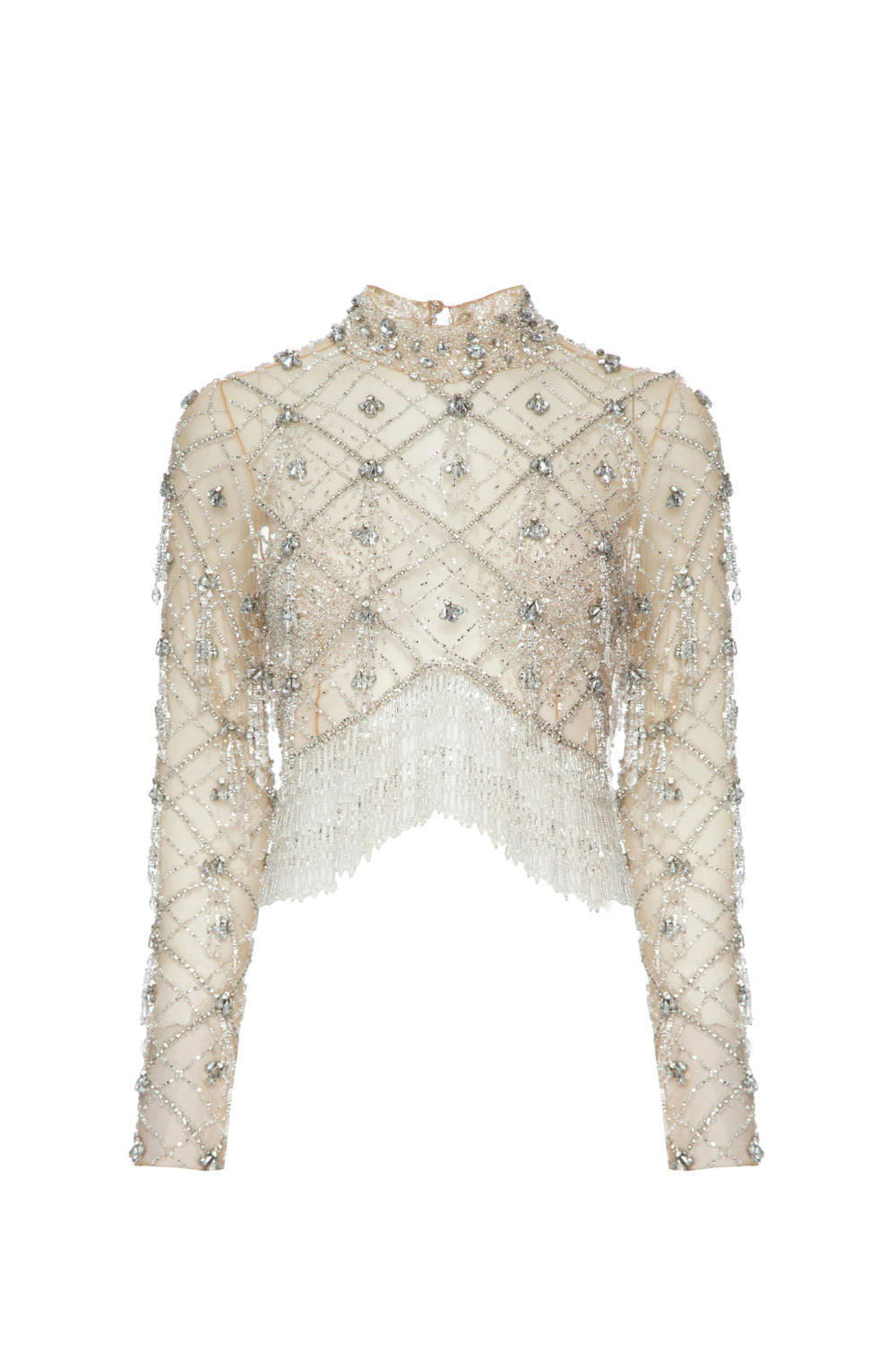 TOP TULE BORDADO MANGA LONGA CRYSTAL EMBROIDERY PRATA