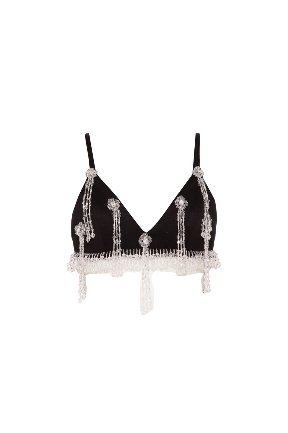 TOP BORDADO FRANJA CREPE CRYSTAL PRETO