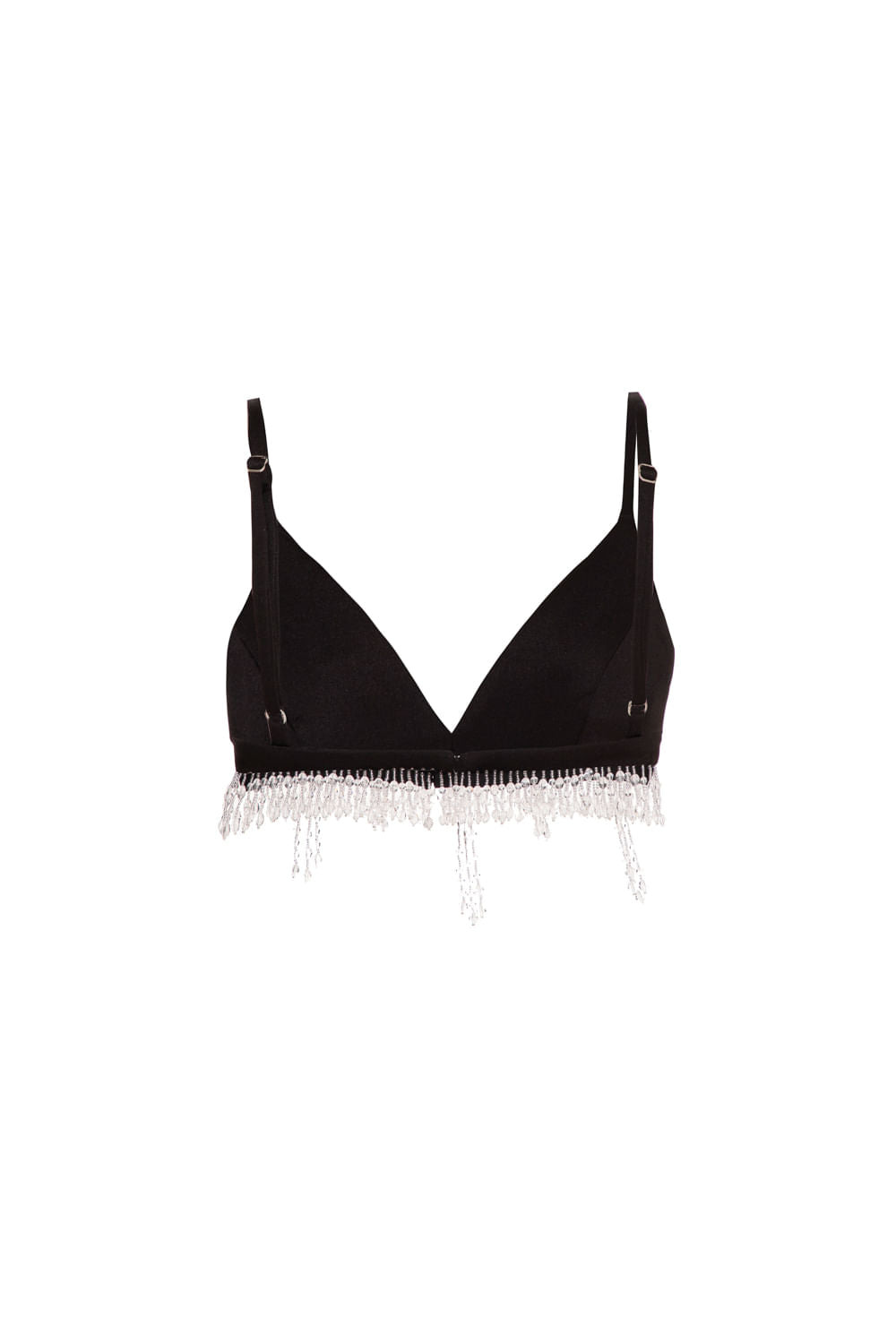 TOP BORDADO FRANJA CREPE CRYSTAL PRETO