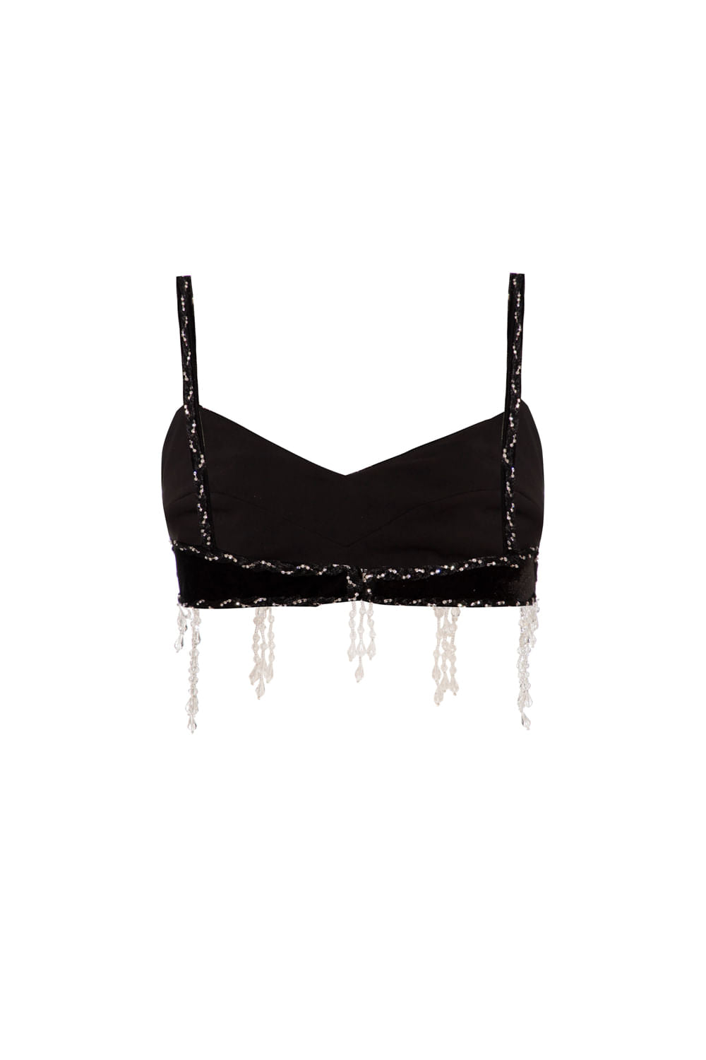 Top cropped bordado veludo crystal preto