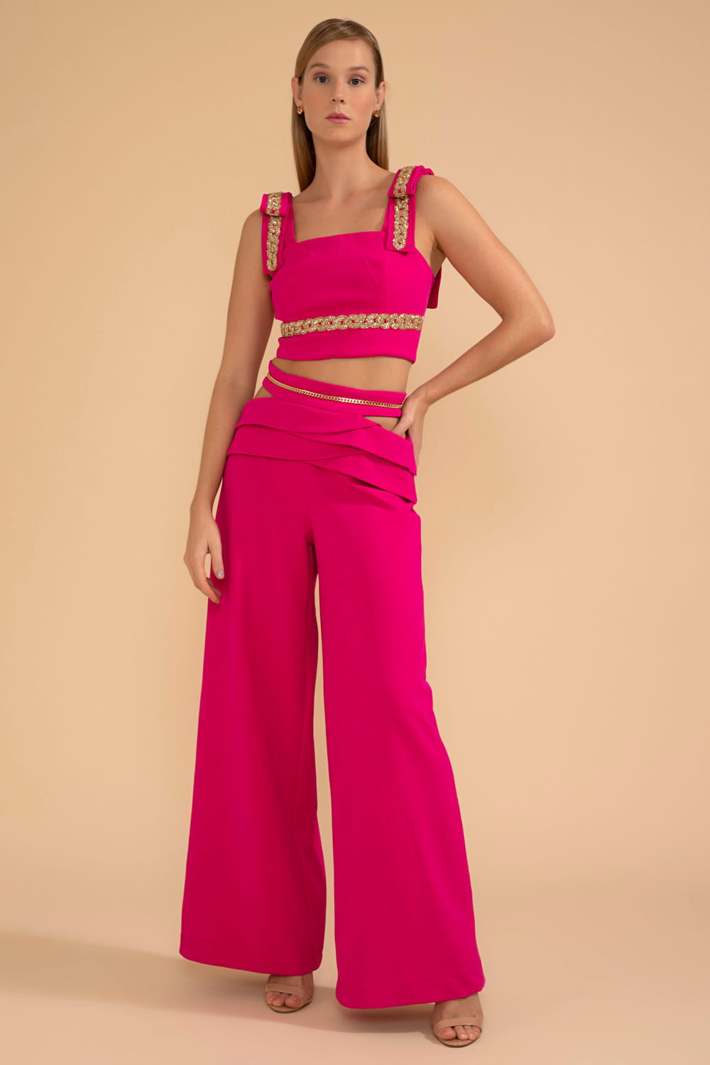 TOP CROPPED ENTREMEIO CREPE CHAIN PINK