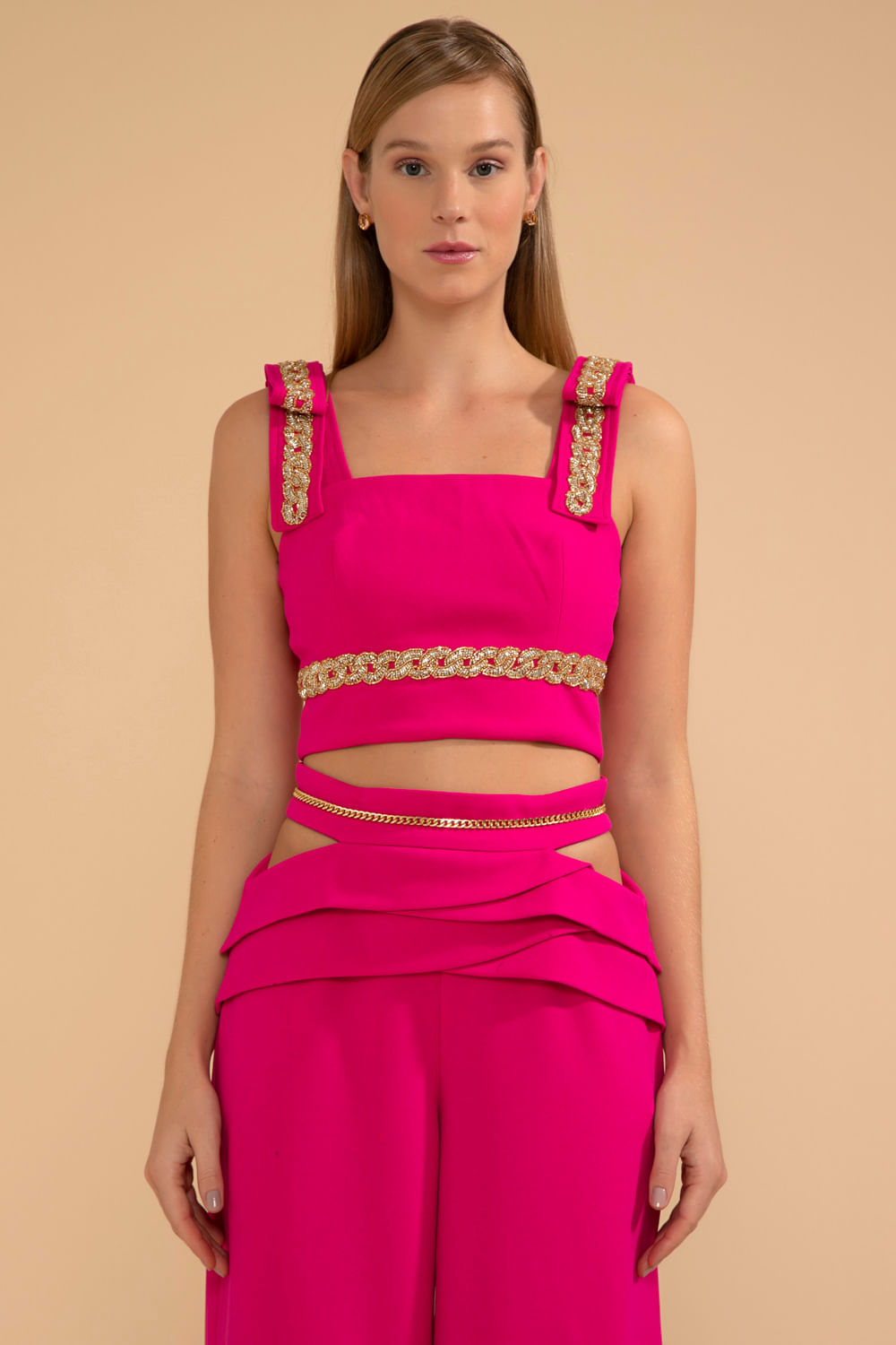 TOP CROPPED ENTREMEIO CREPE CHAIN PINK
