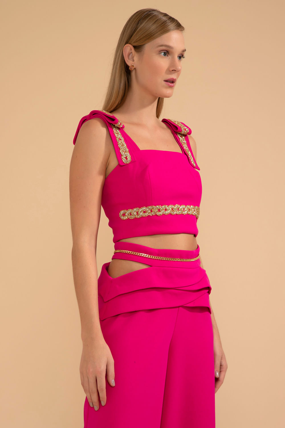 TOP CROPPED ENTREMEIO CREPE CHAIN PINK