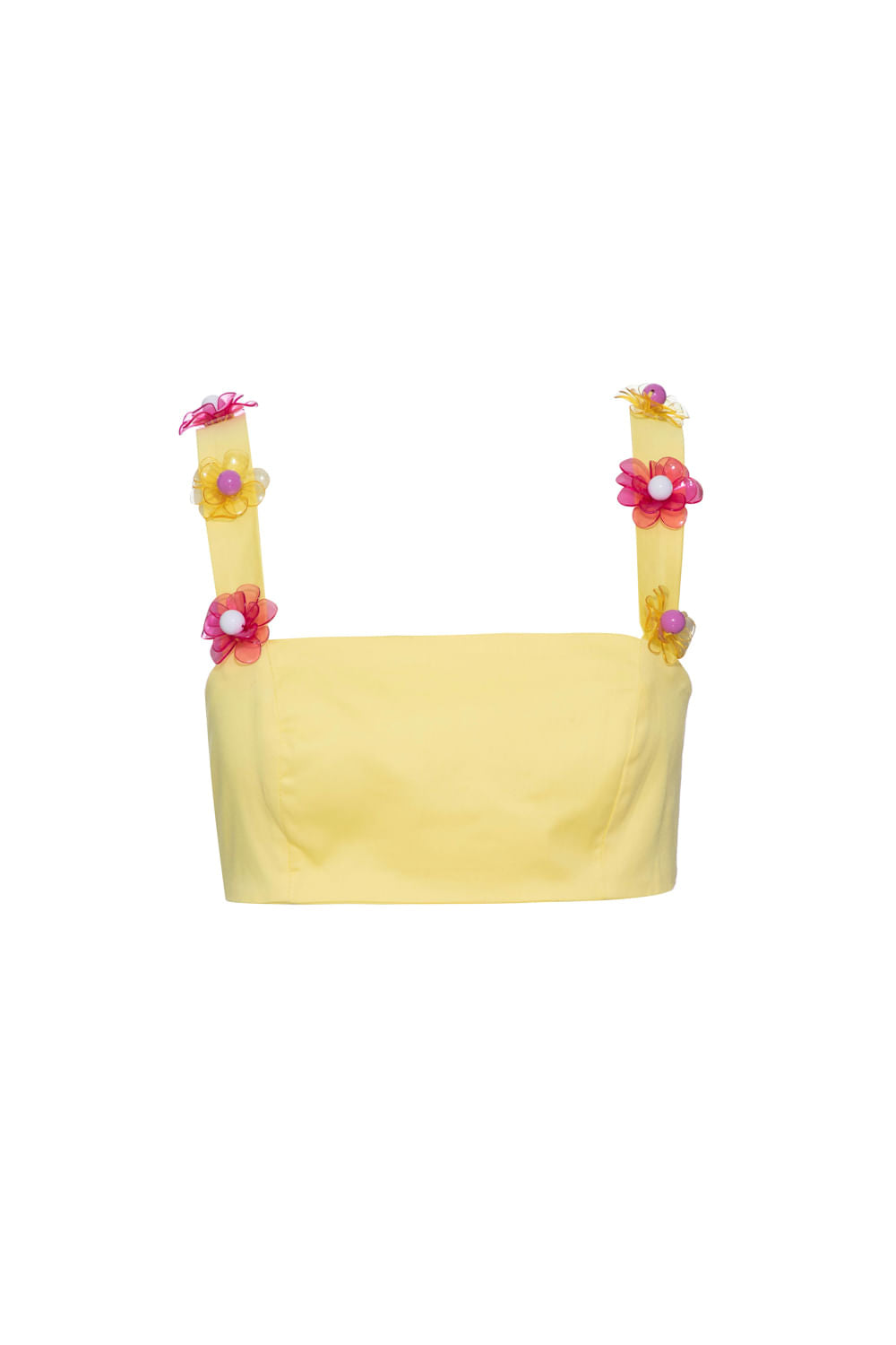 TOP CROPPED BORDADO TRICOLINE JANE AMARELO