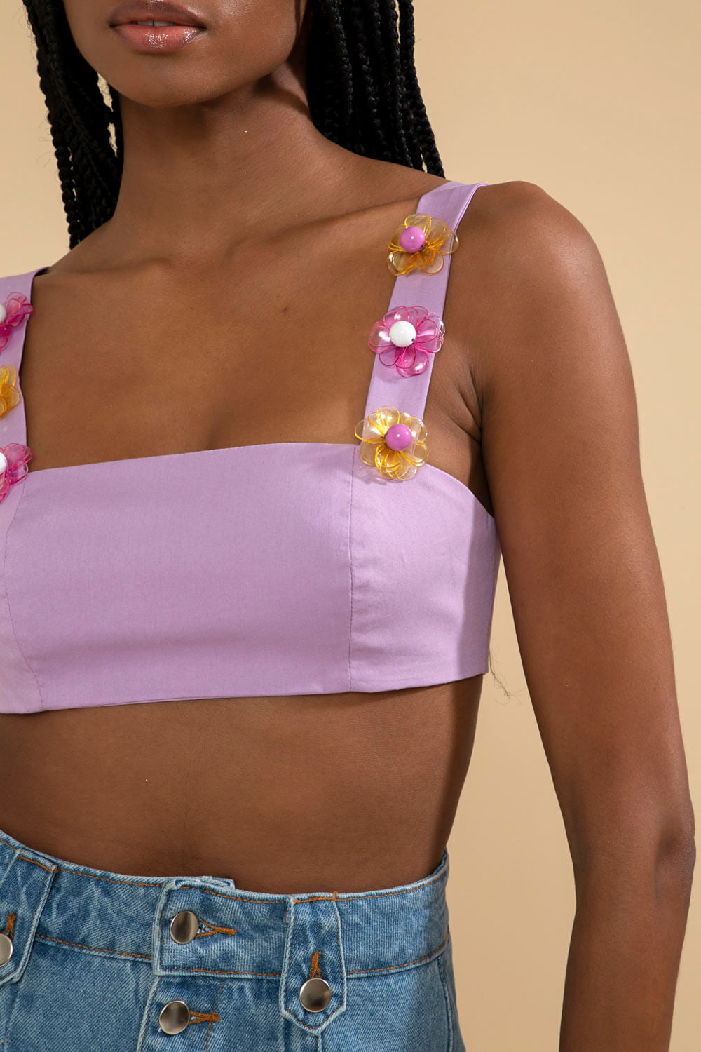 VESTIDO CURTO MANGA BABADOS TRICOLINE JANE LILAS