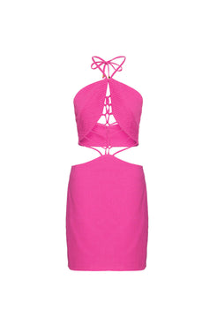 VESTIDO CURTO TIRAS LINHO BALNEÁRIO PINK