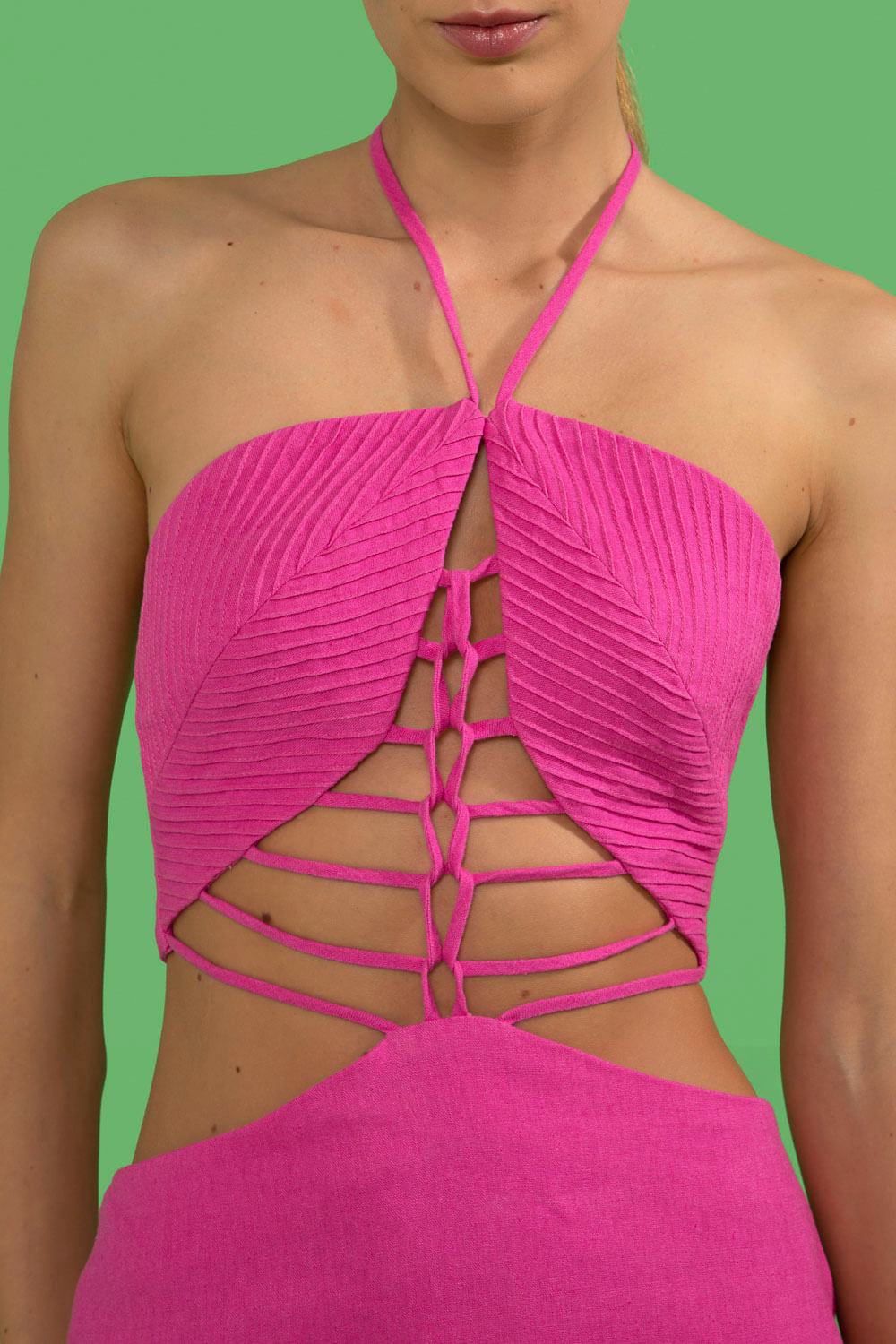 VESTIDO CURTO TIRAS LINHO BALNEÁRIO PINK