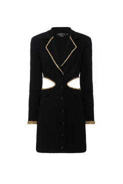 VESTIDO CURTO BLAZER CORRENTE RECORTES CREPE CHAIN PRETO