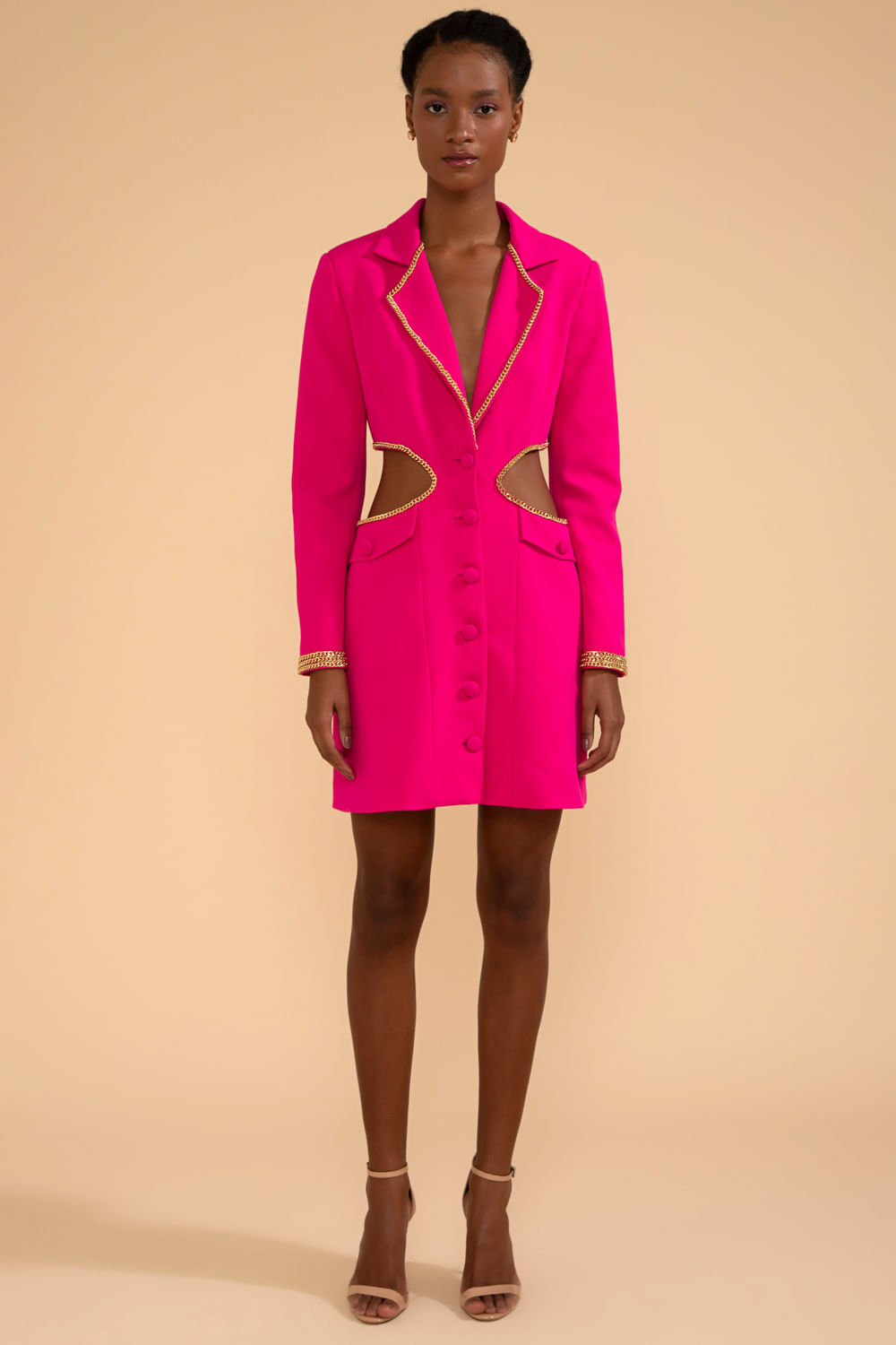 VESTIDO CURTO BLAZER CORRENTE RECORTES CREPE CHAIN PINK