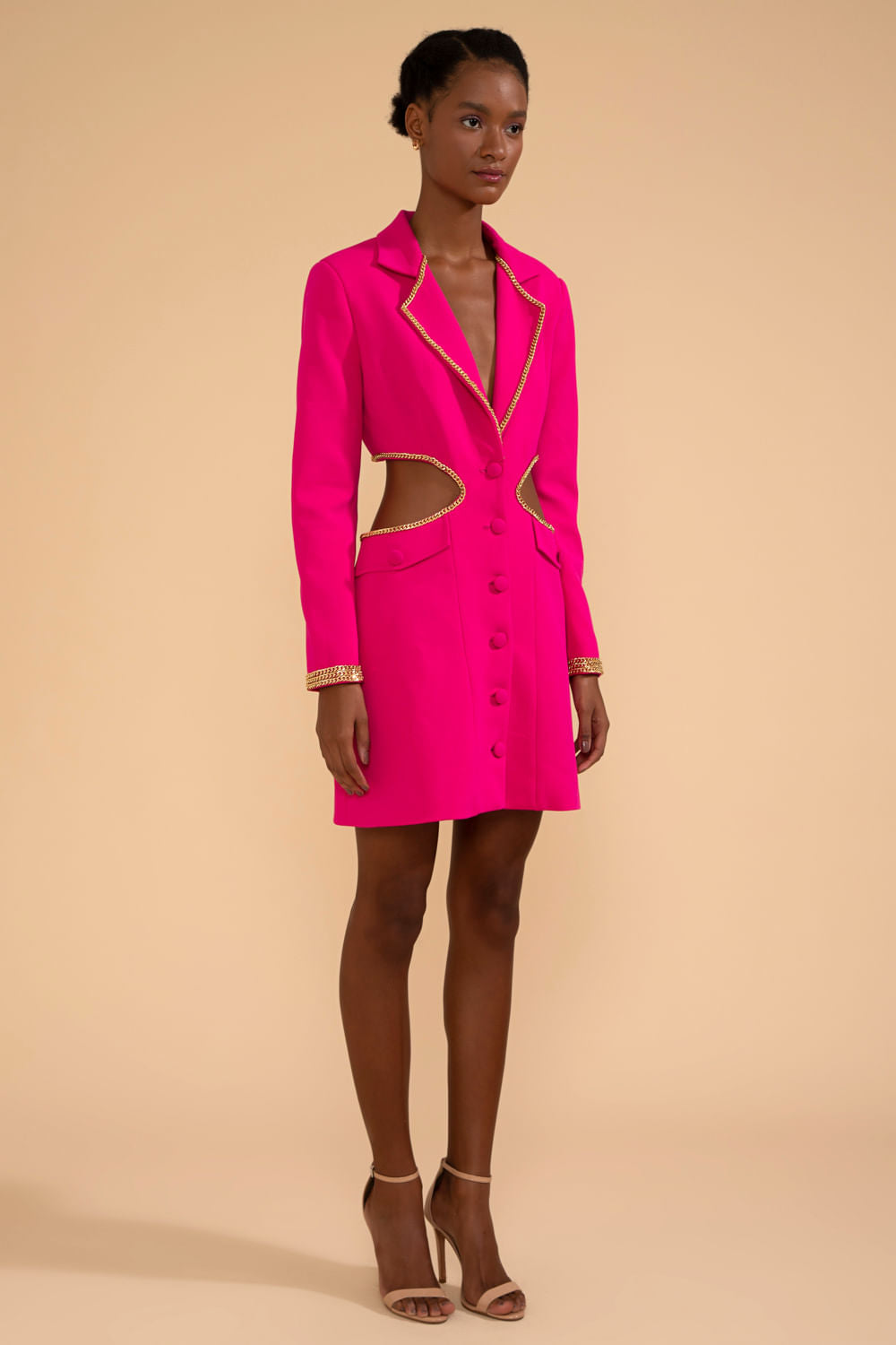 VESTIDO CURTO BLAZER CORRENTE RECORTES CREPE CHAIN PINK