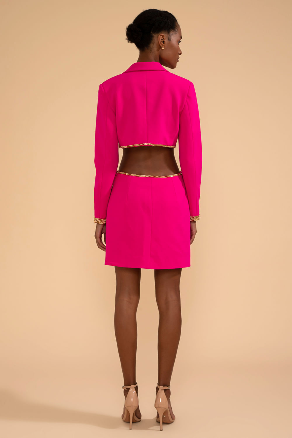 VESTIDO CURTO BLAZER CORRENTE RECORTES CREPE CHAIN PINK