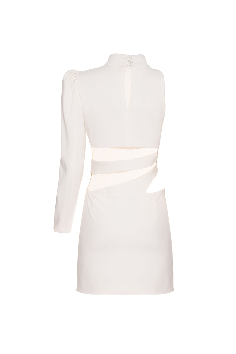 VESTIDO CURTO MANGA ÚNICA CREPE CRYSTAL OFF WHITE