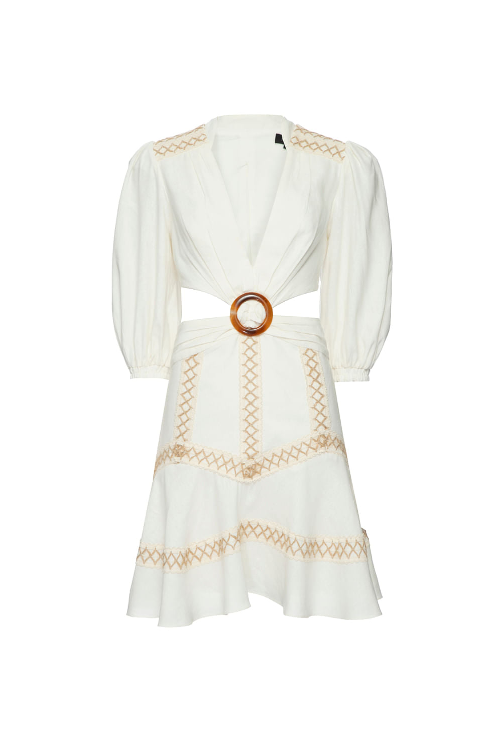 VESTIDO CURTO RECORTES LINHO FRENCH OFF WHITE