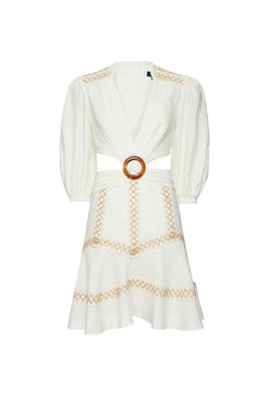 VESTIDO CURTO RECORTES LINHO FRENCH OFF WHITE