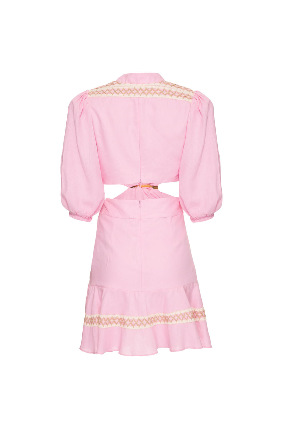VESTIDO CURTO RECORTES LINHO FRENCH ROSA