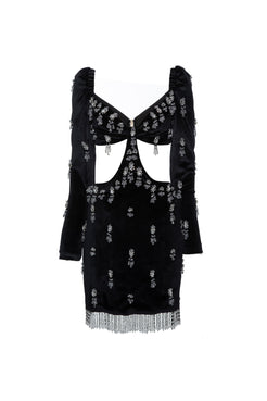 VESTIDO CURTO VELUDO DUBAI PRETO