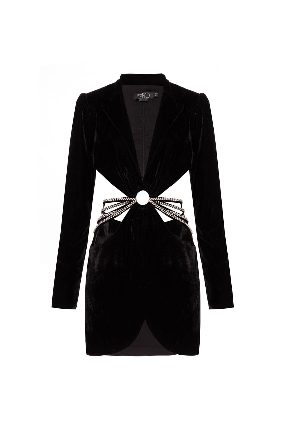VESTIDO CURTO ARGOLA VELUDO CRYSTAL PRETO