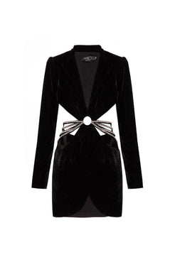 VESTIDO CURTO ARGOLA VELUDO CRYSTAL PRETO