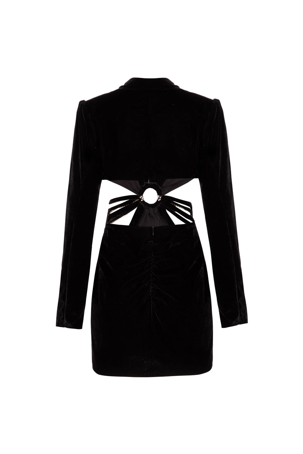 VESTIDO CURTO ARGOLA VELUDO CRYSTAL PRETO