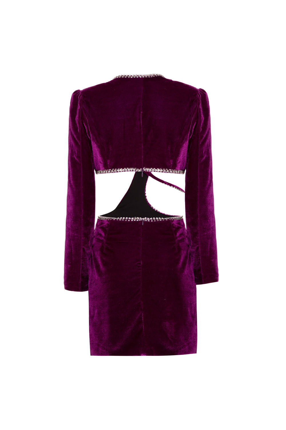VESTIDO CURTO RECORTES VELUDO CRYSTAL ROXO