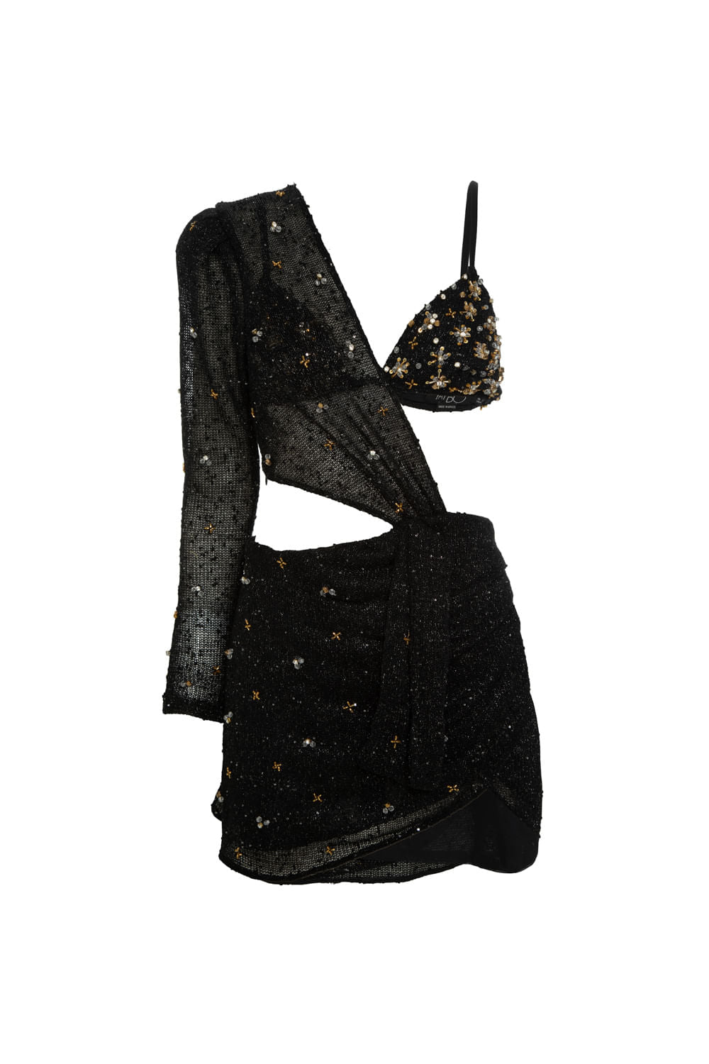 VESTIDO CURTO MANGA ÚNICA PRETO