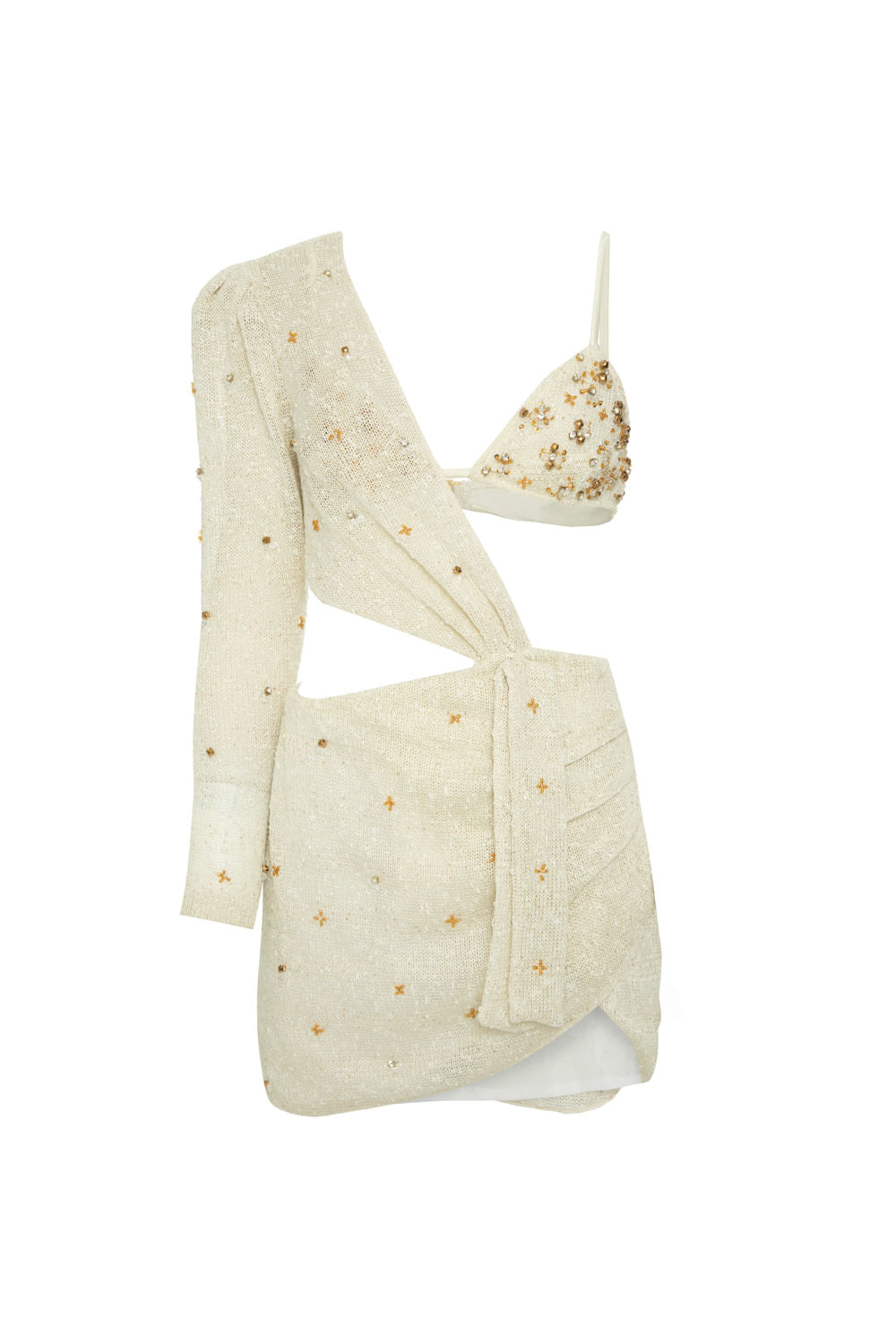 VESTIDO CURTO MANGA ÚNICA OFF WHITE