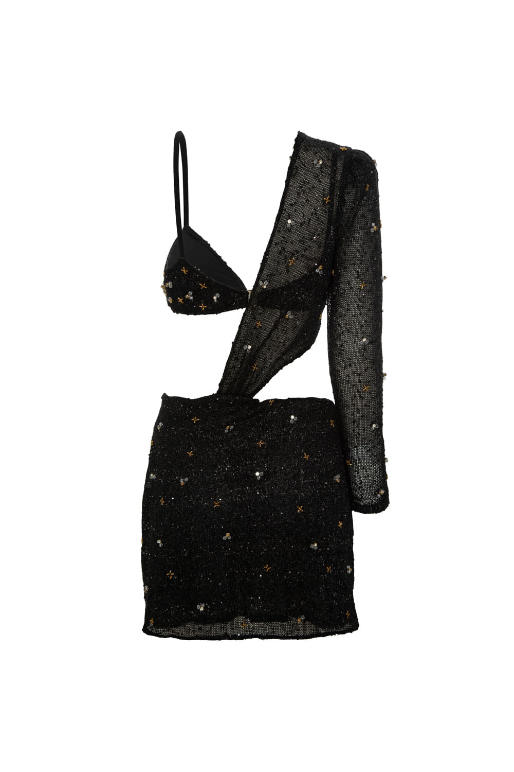 VESTIDO CURTO MANGA ÚNICA PRETO
