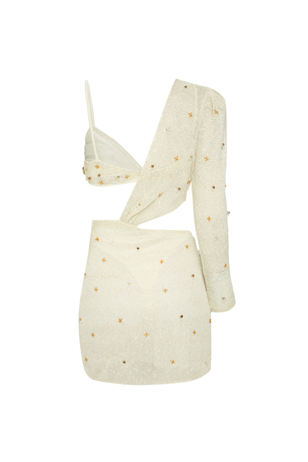 VESTIDO CURTO MANGA ÚNICA OFF WHITE