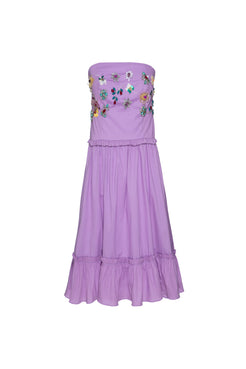 Vestido curto bordado tricoline jane lilas